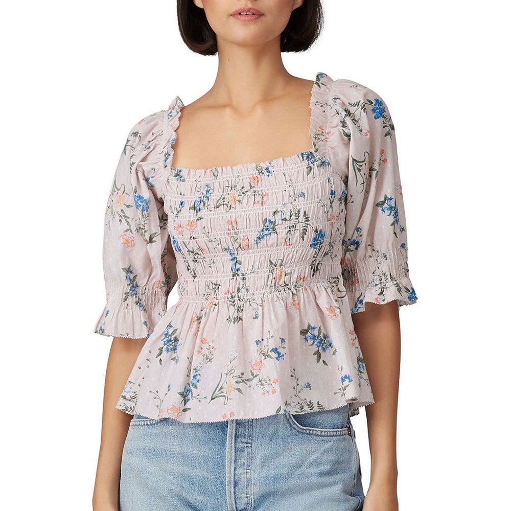 SAYLOR Pink Floral Smocked Peplum Blouse